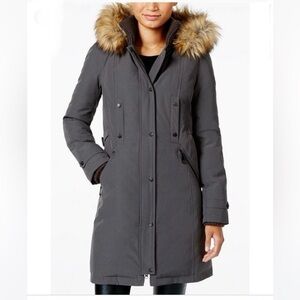 Gray Parka with Faux Fur Hood